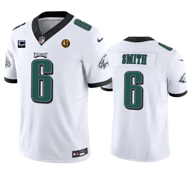 Men's Philadelphia Eagles #6 DeVonta Smith White 2023 F.U.S.E. With 1-star C Patch And John Madden Patch Vapor Limited Football Stitched Jersey